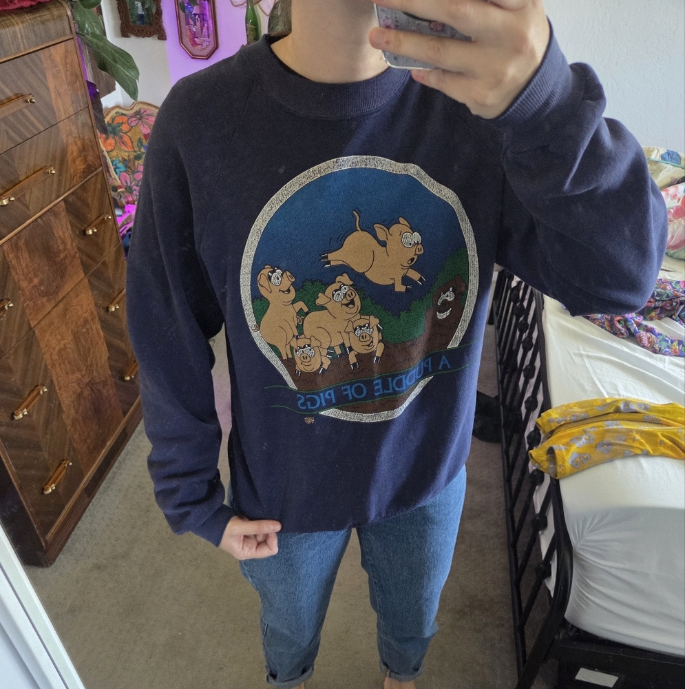 Vintage Navy Blue Graphic Sweater